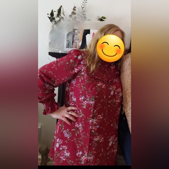 Dark Raspberry Mock Neck Dress, Size L - Picture 7 of 7